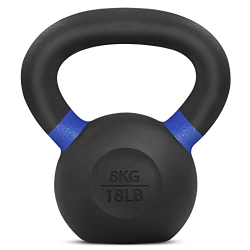 Yes4All Powder Coated Cast Iron Competition Kettlebell with Wide Handles & Flat Bottoms – 4, 6, 8, 10, 12, 14, 16, 20, 24, 32, 40kg - C - Dark Blue - 8 KG / 18 LB