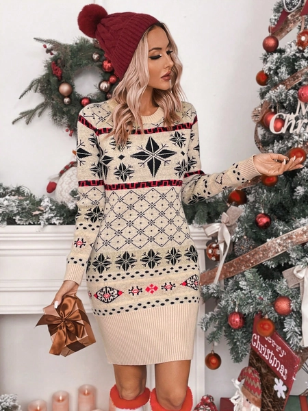 SHEIN Essnce Geo Pattern Sweater Dress
