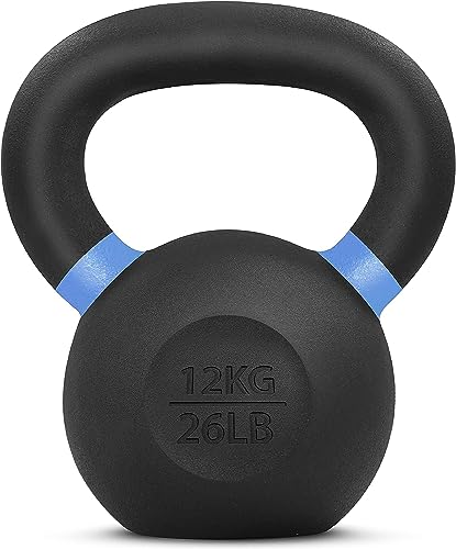 Yes4All Powder Coated Cast Iron Competition Kettlebell with Wide Handles & Flat Bottoms – 4, 6, 8, 10, 12, 14, 16, 20, 24, 32, 40kg - E - Blue - 12 KG / 26 LB