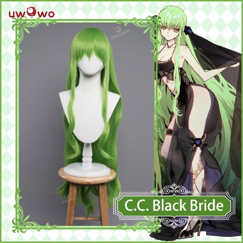 Uwowo Anime Code Geass Fanart: C.C. Black Bride Lelouch Lamperouge Suit Couple Cosplay Wig 100cm Long Green Hair