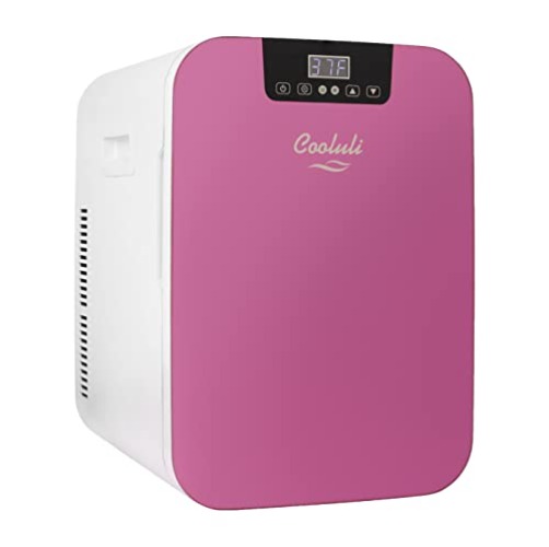 Cooluli 20L Mini Fridge For Bedroom - Car, Office Desk & College Dorm Room - Glass Front & Digital Temperature Control - Small 12v Refrigerator for Food, Drinks, Skincare, Beauty & Breast Milk (Pink) - 20 Liter - Pink