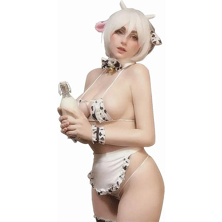 Cow Bikini Temptation: Anime Cosplay Lingerie - XL / White