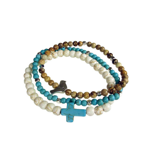 Set of Three Beaded Bracelets with Charm