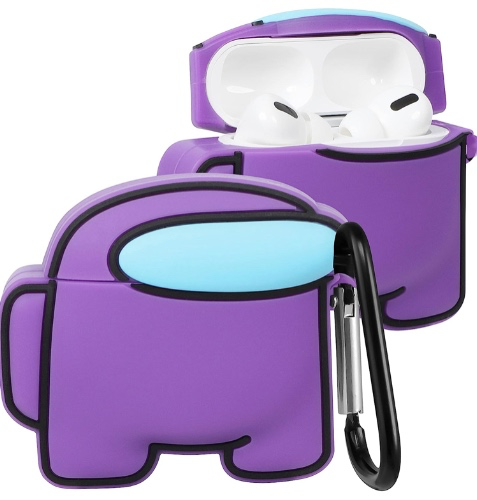 Among Purple for Pro 2019/Pro 2 Gen 2022 Case Silicone Cute Cartoon Character 3D Cool for Apple Airpod Air pods Shell Cover Kawaii Fun Fashion Funny Cases for Kids Girls Teens Boys with Keychain