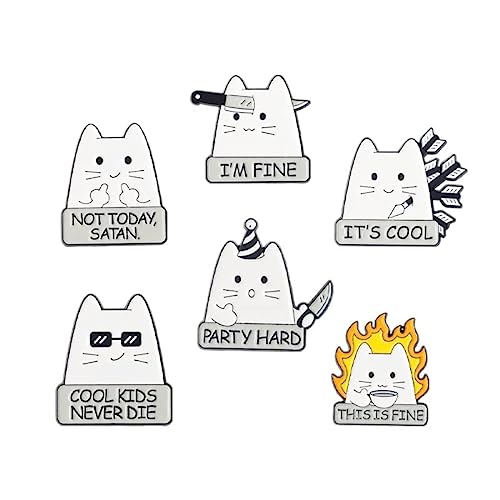 Cat Enamel Pin Set, Cute Kawaii Cool Funny Enamel Lapel Pin for Backpacks, Bag,Clothes,Hats,Jackets,Jeans, Cat Brooches for Boys,Boyfriend,Couples,Friends,Friendship,Girls,Teachers,Women - White