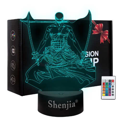 Shenjia 3D LED ONE PIECE Nachtlicht Charakter Commodity Lampe für Kinderzimmer Home Room Dekoration Buntes Nachtlicht Geschenk für Fans Merch (16 Farben, Roronoa Zoro-B) - 16 Farben Roronoa Zoro-b