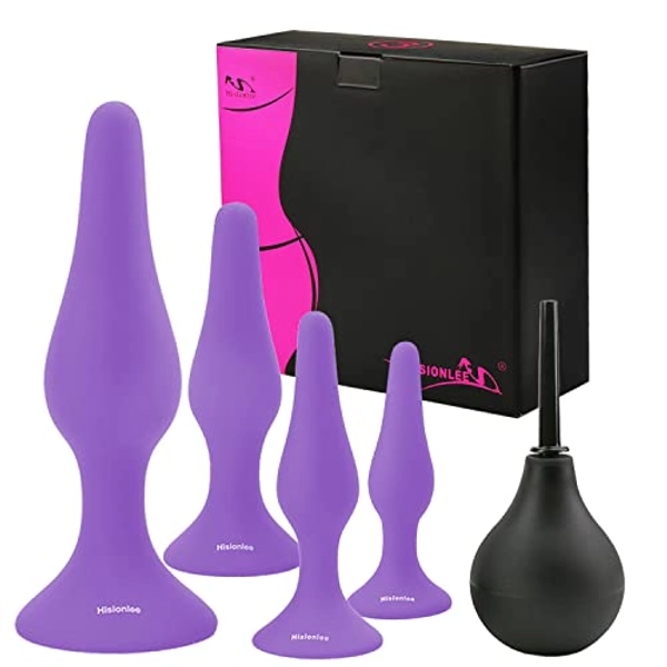 Adult Anal Plugs Sex Toys,Hisionlee 5PCS Silicone Butt Plugs Set Anal Training Kit with Suction Cup-Shaped BaseAdult Sexy Toys for Women,Men and Beginners(Purple)