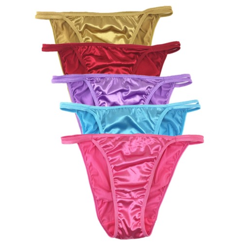 Queen Star Pack of 5 Women's Satin Tanga Bikini Briefs Knickers High Cut String Panties