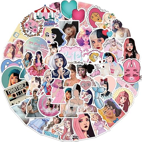 50PCs Singer Melanie Martinez Stickers, Aesthetic Vinyl Star Idol Stickers and Decals, Notebook Water Bottle Stickers, Kids Stickers for Hydro Flask, Car, Planner, Skateboard, Holiday Gifts Stickers … - Melanie
