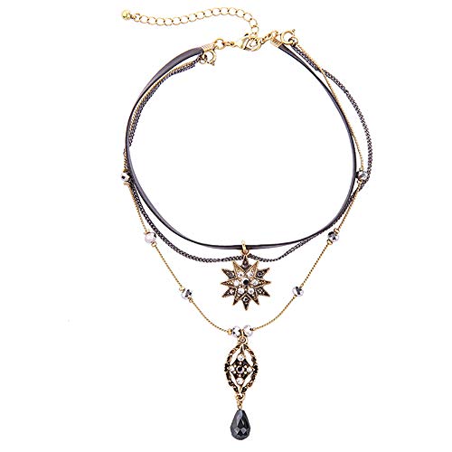 Casvno Choker Necklaces for Women Girl, Layered Stars Pendant Necklace Jewelry Gift