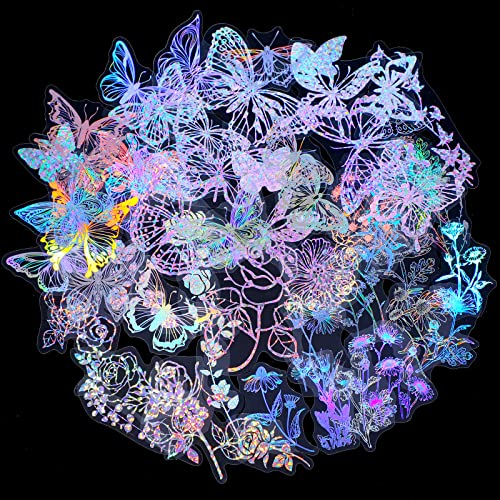 180 Pcs Holographic Glitter Butterfly Sticker Set Waterproof Plant Decorative Flower Decals Glitter Adhesive Sticker for Scrapbooking Journal Planner Water Bottle Laptop Phone (Flowers and Butterflies) - Flowers and Butterflies