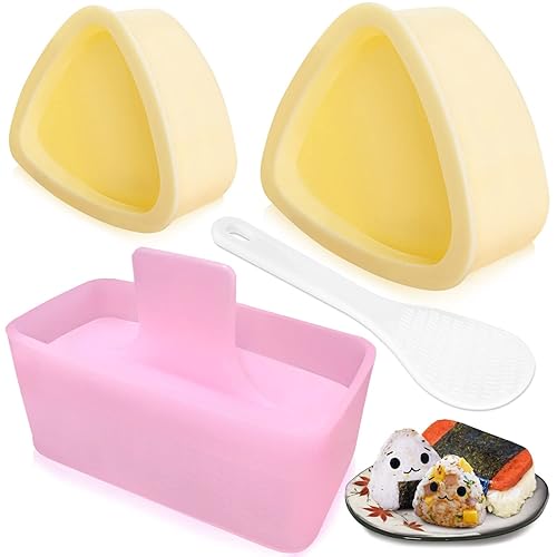Onigiri Mold, 3 Pack Rice Mold Musubi Maker Kit, Musubi Press Mold, Classic Triangle Rice Ball Mold Maker Sushi Mold for Kid Lunch Bento, Home DIY