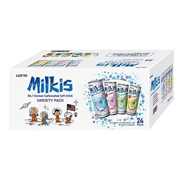 Milkis Carbonated Drink 4 Variety Flavors, Apple, Melon, Strawberry & Original, 8.45 Fl Oz, Pack of 24 - 