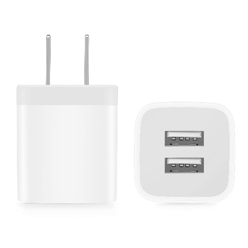Power-7 USB Wall Charger, 2-Pack 2.1A/5V Dual Port USB Plug Power Adapter Charging Block Cube Compatible with iPhone 11/Xs Max/XR/X, 8/7/6S/6 Plus/5S, Samsung, LG, Moto, Kindle, Android Phones - White