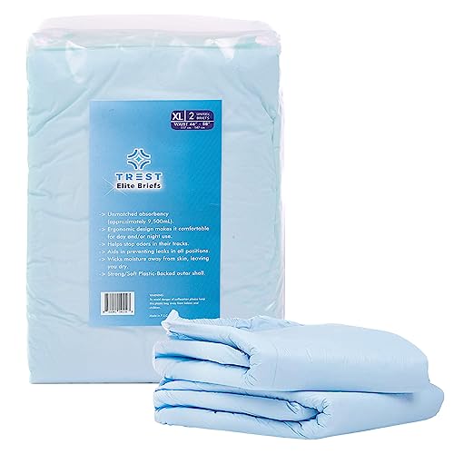 TREST Elite Briefs for Men and Women, Overnight Diapers for Incontinence, Elite Absorbency, Comfortable, Odor Neutralizing and Secure Fit with 2 Wide Tabs - Blue, X-Large (Pack of 2) - Blue - X-Large (Pack of 2)