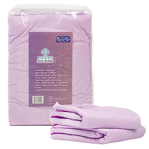 TREST Elite Briefs for Men and Women, Overnight Diapers for Incontinence, Elite Absorbency, Comfortable, Odor Neutralizing and Secure Fit with 2 Wide Tabs - Purple, X-Large (Pack of 2) - Purple - X-Large (Pack of 2)