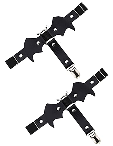 Adove Women Adjustable Leather Thigh Garter, Heart Shaped Leg Garter with Clips Punk Goth Garters for Thigh high Socks Black - 2p Black Bat-shaped