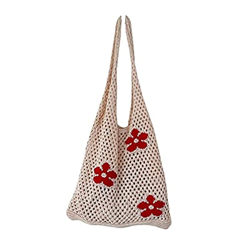 Crochet Tote Bag Fairycore Hobo Bag for Women Fairy Grunge Aesthetic Tote Bag Fairy Grunge Accessories - Beige