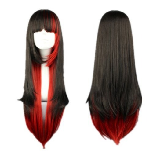COSPLAZA Cosplay Costume Wigs Perruque Lolita rouge noire longue raide Anime Halloween Party Cheveux