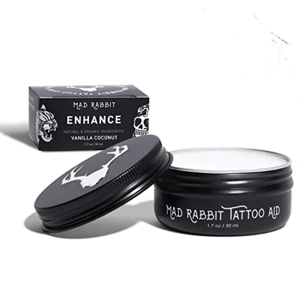 Mad Rabbit Tattoo Balm & Aftercare Cream- Color Enhancement that Revives Old Tattoos, Hydrates New Tattoos, Made With Natural Ingredients + Petroleum Free, Daily Lotion Moisturizer & Brightener