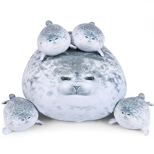 ETAOLINE Chubby Blob Seal Pillow Plush Toy Cute Stuffed Animals with 4 Baby Seal Plushies - Large 1