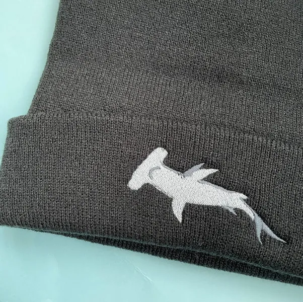 Hammerhead Shark Embroidered Beanie, hammerhead shark beanie hat, Ocean, Embroidered, Vegan, UK