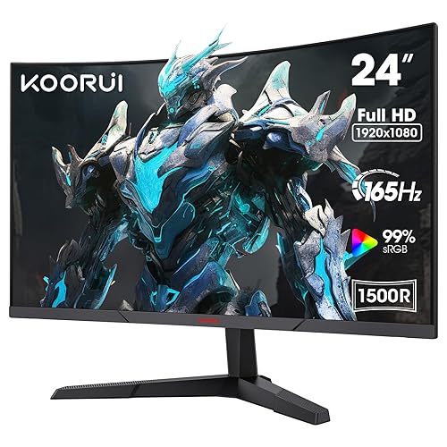 KOORUI 24 Inch Gaming Monitor -FHD 1080P Curved Monitor 165Hz VA 1ms 1500R PC Monitors with Adaptive Sync, HDMI X2 /DP, VESA Compatible, Tilt Adjustable, Eye Care - 24 Inch - 24/165HZ/1500R