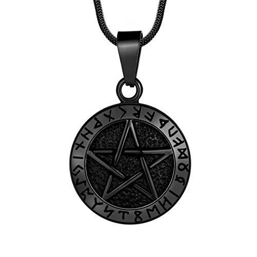 Hipunk Pentagram of Brisingamen Pendant Mens 316L Stainless Steel Witchy Tetragrammaton Pentacle Eliphas Levi's Pentagram Necklace Wiccan Pagan Magical Star Satanism Jewelry SP0061 - Black