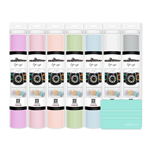 TECKWRAP 001 Vinyl Permanent Adhesive Vinyl Bundle Matte Adhesive Craft Vinyl Bundle 12" x 36"/Rolls for Craft Cutters, Sign Plotters (Pastel Bundle) - 001matte Pastel