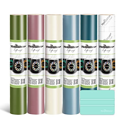 TECKWRAP Permanent Adhesive Vinyl Bundle for Crafting Cutter 12" x 36"/Rolls (Matte Olive,Rose Gold,Ivory White,Cobalt Blue,Teal) - Matte Classic