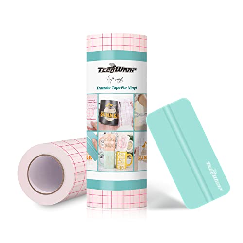 TECKWRAP Transfer Tape for Vinyl Medium Tack 6” x 30 FT w/RED Alignment Grid Application Tape Perfect for Self-Adhesive Vinyl for Signs, Stickers, Decals, Walls, Doors, Windows - Red Medium Tack - 6INCH x 30FEET