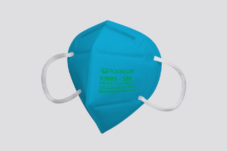 SKY BLUE color Smaller or Children's Sized Powecom® KN95-SM  ™ Respirator Mask  - 10 masks per pack - Made to the NEW GB2626-2019 Standard with Better Breathability