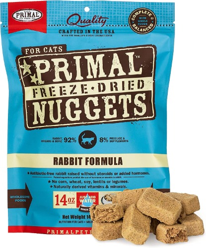 Primal Freeze Dried Cat Food Nuggets Rabbit 14 oz, Complete & Balanced Scoop & Serve Healthy Grain Free Raw Dog Food, Crafted in The USA - Rabbit 14 Ounce (Pack of 1)