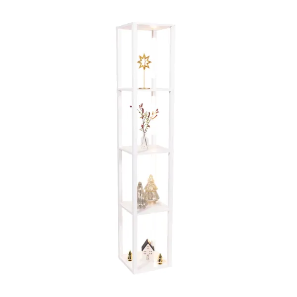 FENLO Fancy - 64" Modern Display Shelves with 3-Way LED, Dimmable Floor Lamp with Shelves, Lighted Curio Cabinet for Collectibles, Shelf Lamp for Living Room and Bedroom, White - White