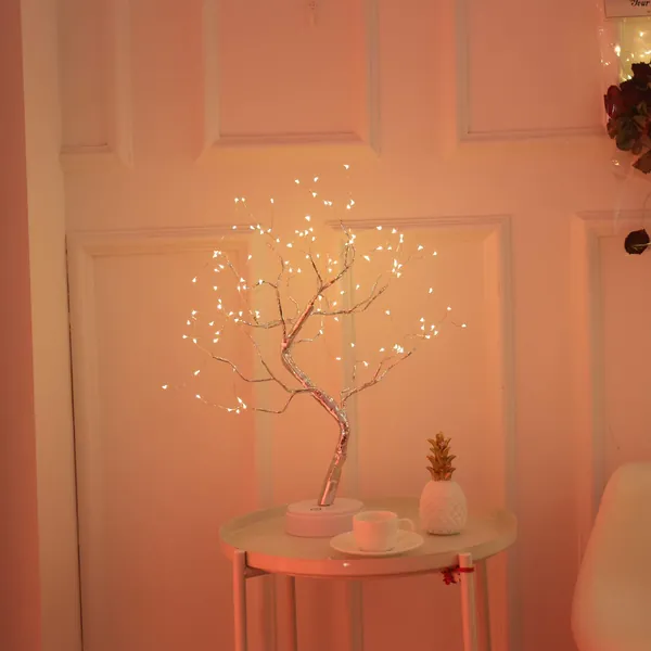 KHTO DIY Led Desk Bonsai Tree Light, Desk Table Decor 108 LED Head Lights for Home,Bedroom, Indoor,Wedding Party, Decoration Touch Switch Battery Powered or USB Adapter - 108 LED Copper wire Lamp