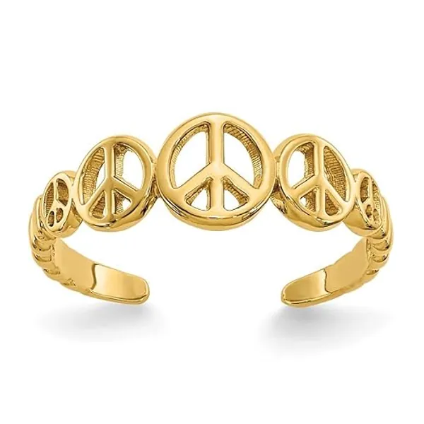 14k Yellow Gold Polished Peace Sign Toe Ring - Toe Ring for Women