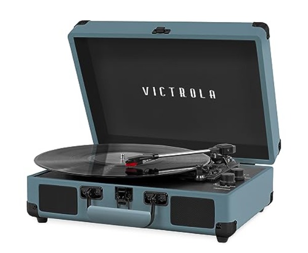 Victrola Vintage 3-Speed Bluetooth Portable Suitcase Record Player with Built-in Speakers | Upgraded Turntable Audio Sound|Smoky Blue, Model Number: VSC-550BT-SMB - Smoky Blue