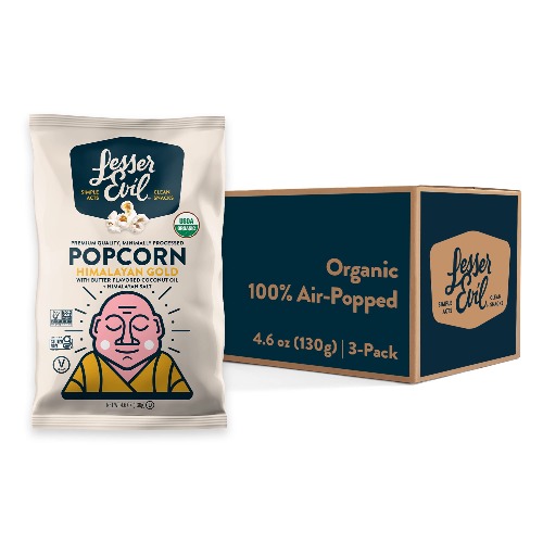 LesserEvil Himalayan Gold Organic Popcorn, Premium Quality, Minimally Processed, No Vegetable Oil, 4.6 Oz, Pack of 3 - Himalayan Gold 4.6 oz (Pack of 3)