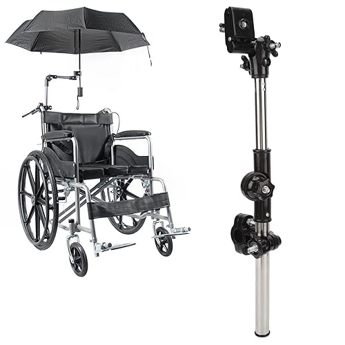 Wheelchair Umbrella Holder, Foldable Stainless Steel Umbrella Mount Stand for Bikes Strollers - Not Included Umbrella