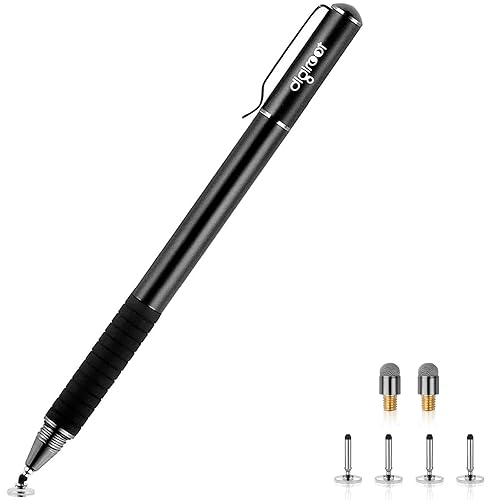 Digiroot Universal Stylus,[2-in-1] Disc Stylus Pen Touch Screen Pens for All Touch Screens Cell Phones, iPad, Tablets, Laptops with 6 Replacement Tips(4 Discs, 2 Fiber Tips Included) - (Black) - Black