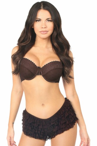 Dark Brown Lace Ruffle Panty - Large / As Shown