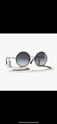 Gafas de sol: Gafas de sol redondas, metal, piel de ternera y perlas artificiales — Moda | CHANEL