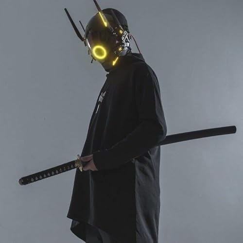 Cyberpunk Mask Halloween Cosplay Costumes, Black Full Face Mask Cool Techwear Futuristic Helmet for Women, Men Punk Mask - Yellow