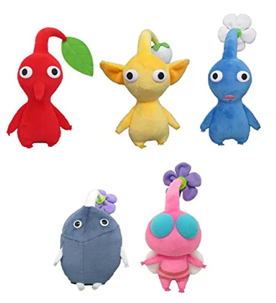 Little Buddy Set of 5 Pikmin - Red Leaf, Blue Flower, Yellow Bud, Rock & Winged Plushes