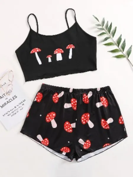 Plus Mushroom Print Pajama Set