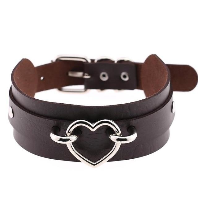 Vegan Leather Heart Collar - Coffee