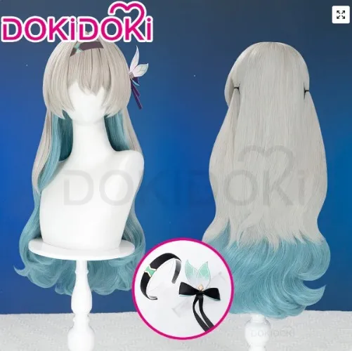 DokiDoki Game Honkai: Star Rail Cosplay Firefly Wig Long Curly Grey Blue Wig | Wig Only-PRESALE