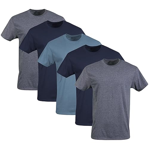 Gildan Men's Crew T-Shirts, Multipack, Style G1100 - 5 - Navy/Heather Navy/Indigo Blue (5-pack) - XX-Large