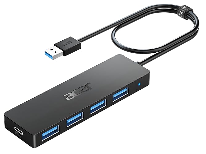 Acer USB Hub 4 Ports, Multiple USB 3.0 Hub, USB A Splitter for Laptop with USB C Power Port, USB Extender for A Port Laptop, Windows, Linux, Acer PC and More (2ft) - 2ft - USB-A 3.0