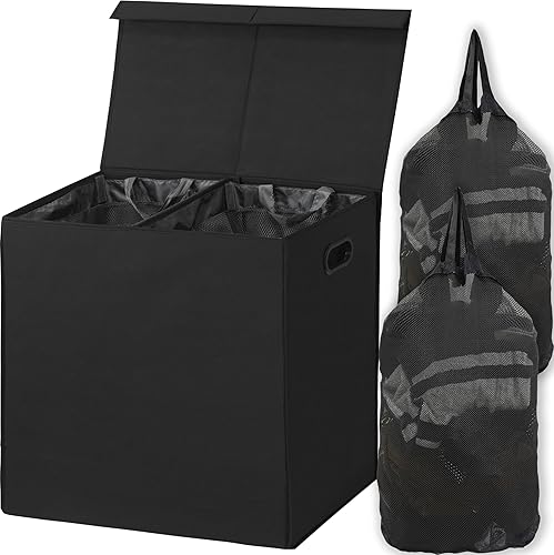 Simple Houseware Double Laundry Hamper with Lid and Removable Bags, Black - Black
